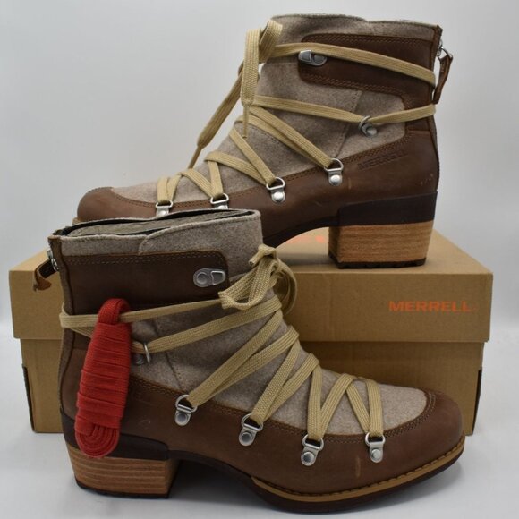 Merrell Womens Size 8.5 Shiloh II Warm Camel Leather Boots Shoes - Picture 3 of 16